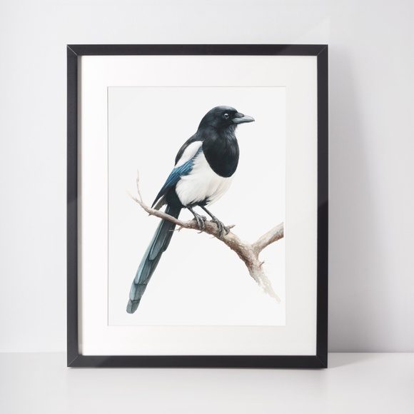 Watercolor Magpie Bird Wall Art Print, Unframed - Elegant Nature-Inspired Decor - Picture 3 of 6